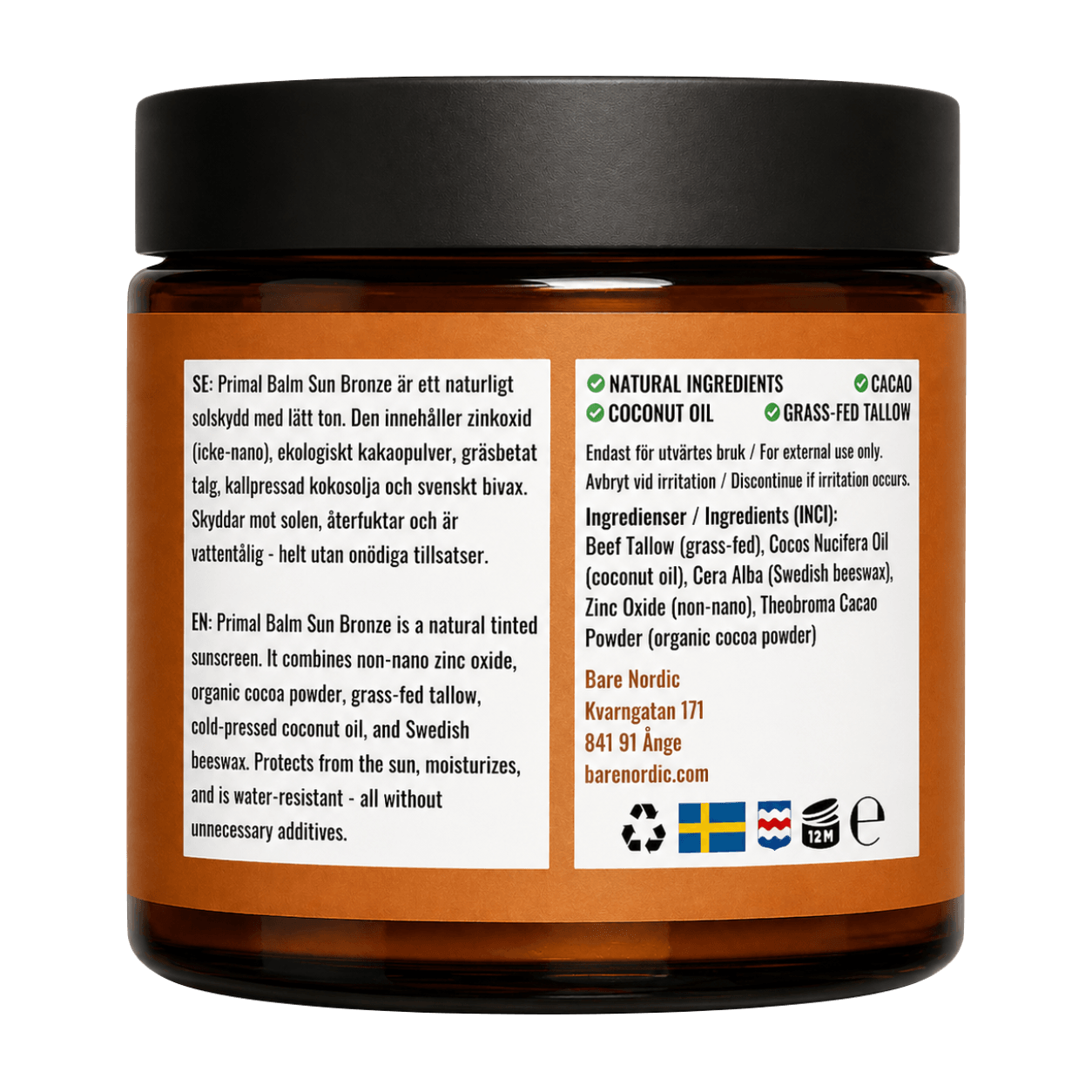 Bare Nordic Primal Balm Sun Bronze Sunscreen Solkräm Backside.