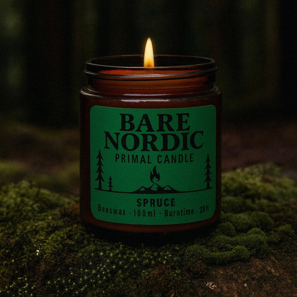 Primal Beeswax Candle Spruce Scented - Bare Nordic in a Swedish Spruce Forest.